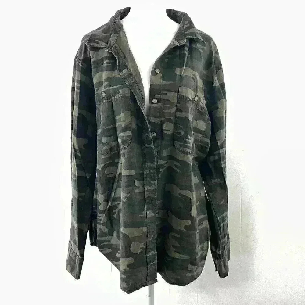 COPY - Social standards by sanctuary camo print long sleeve button down shirt w…